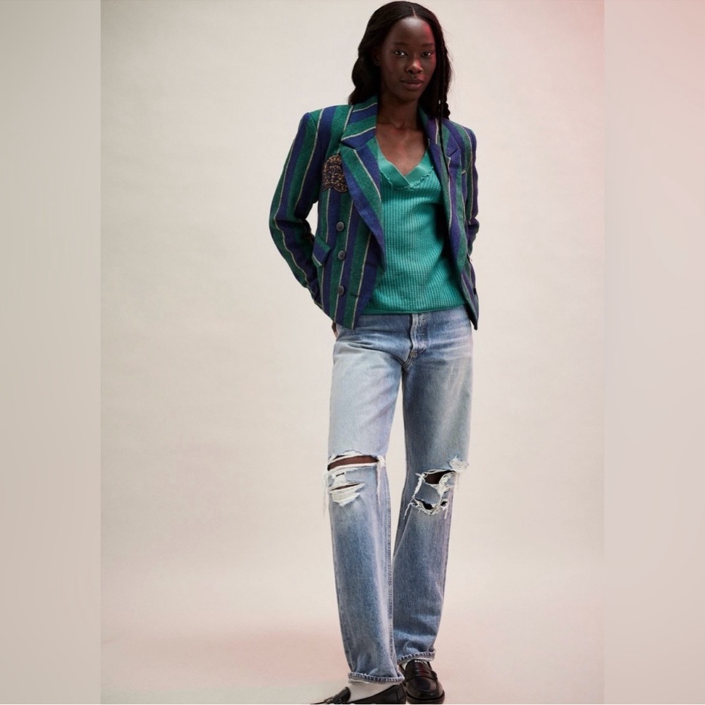 Teal V-Neck Women's Sweater - Picture 3 of 9